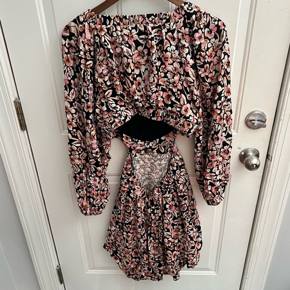 NWOT Free people jael printed dress long sleeve floral side cutout open back - Picture 3 of 6